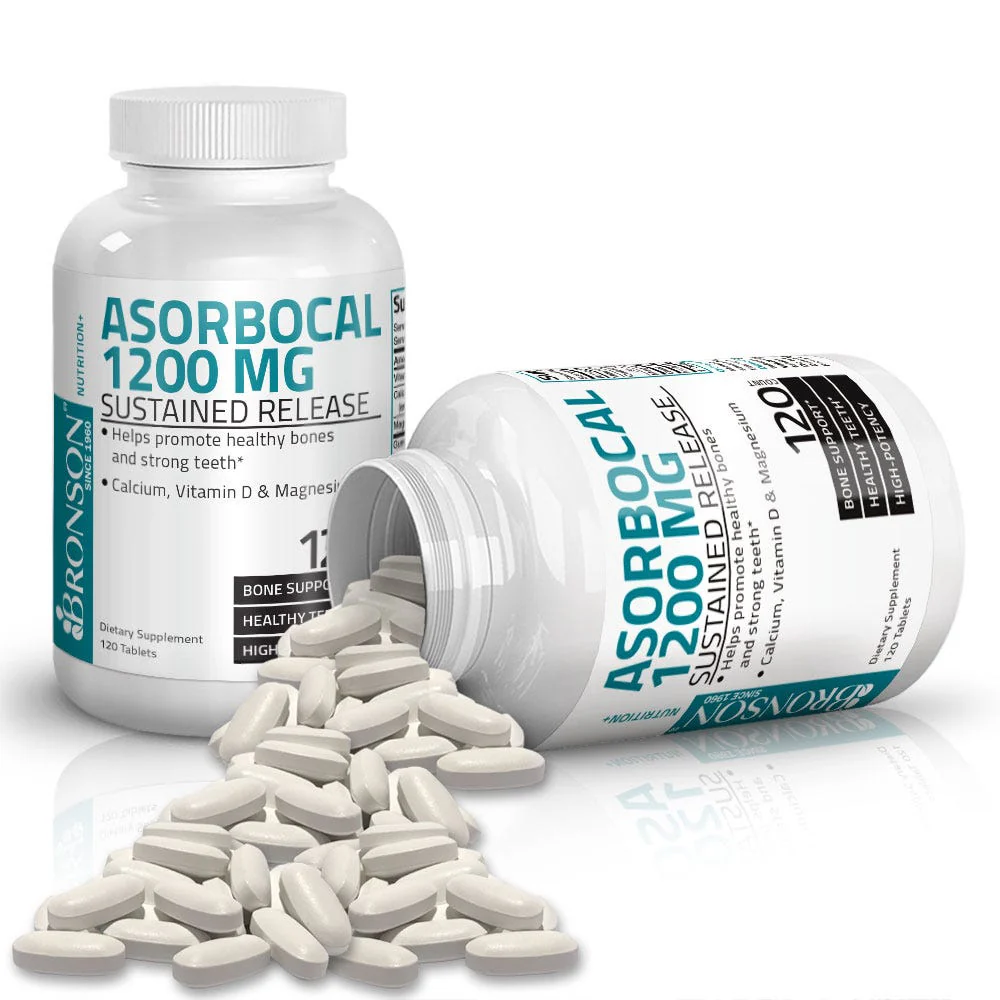 AsorboCal Calcium, Vitamin D & Magnesium High Potency Sustained Release - 1,200 mg - 120 Tablets - Image 3