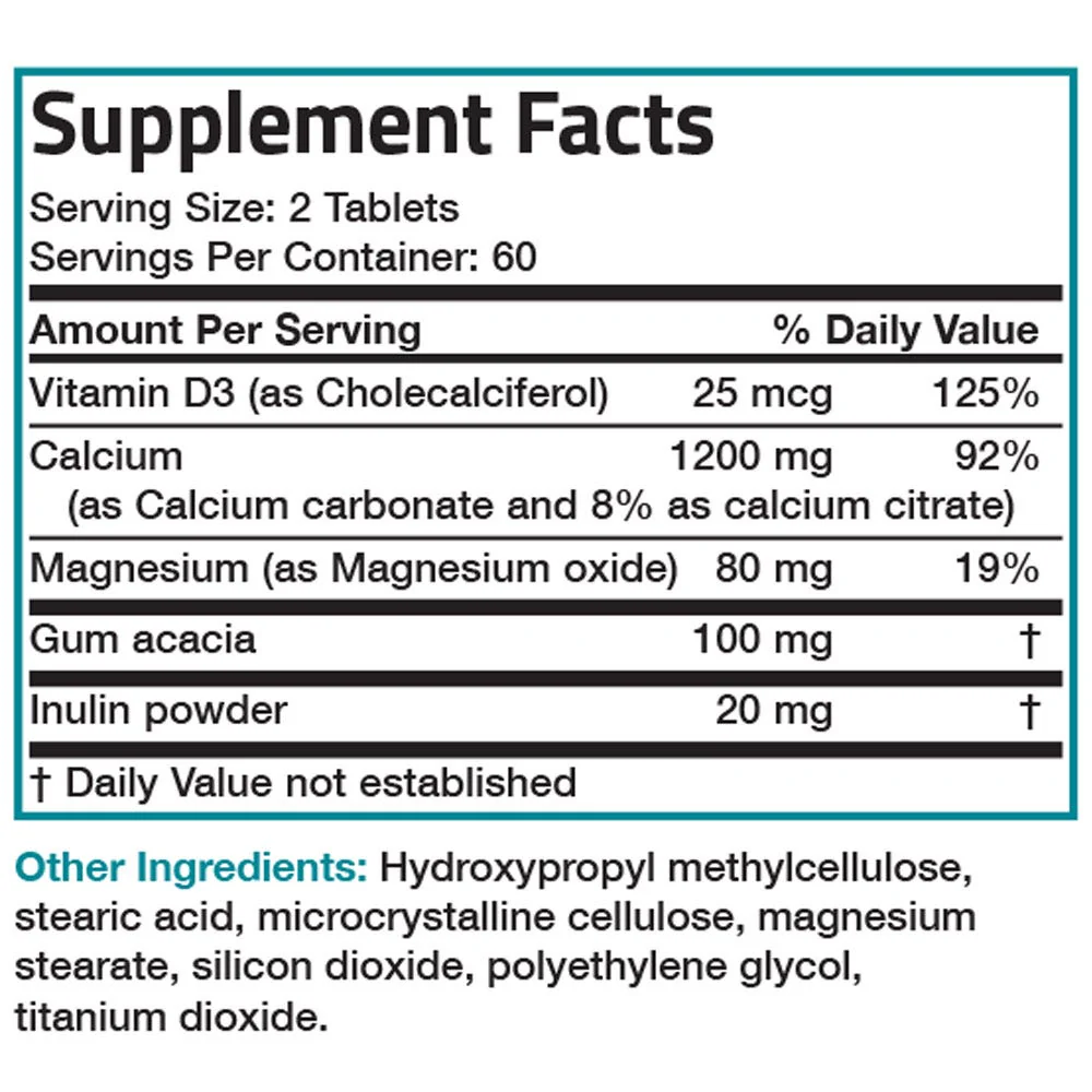 AsorboCal Calcium, Vitamin D & Magnesium High Potency Sustained Release - 1,200 mg - 120 Tablets - Image 6