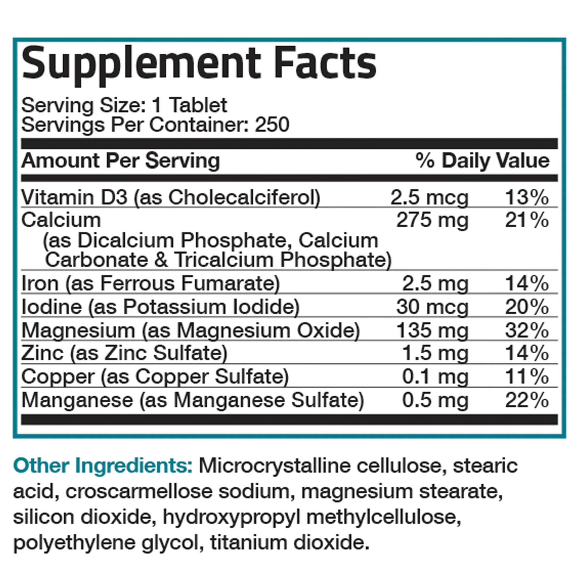 Calcium with Minerals and Vitamin D - 250 Tablets - Image 4