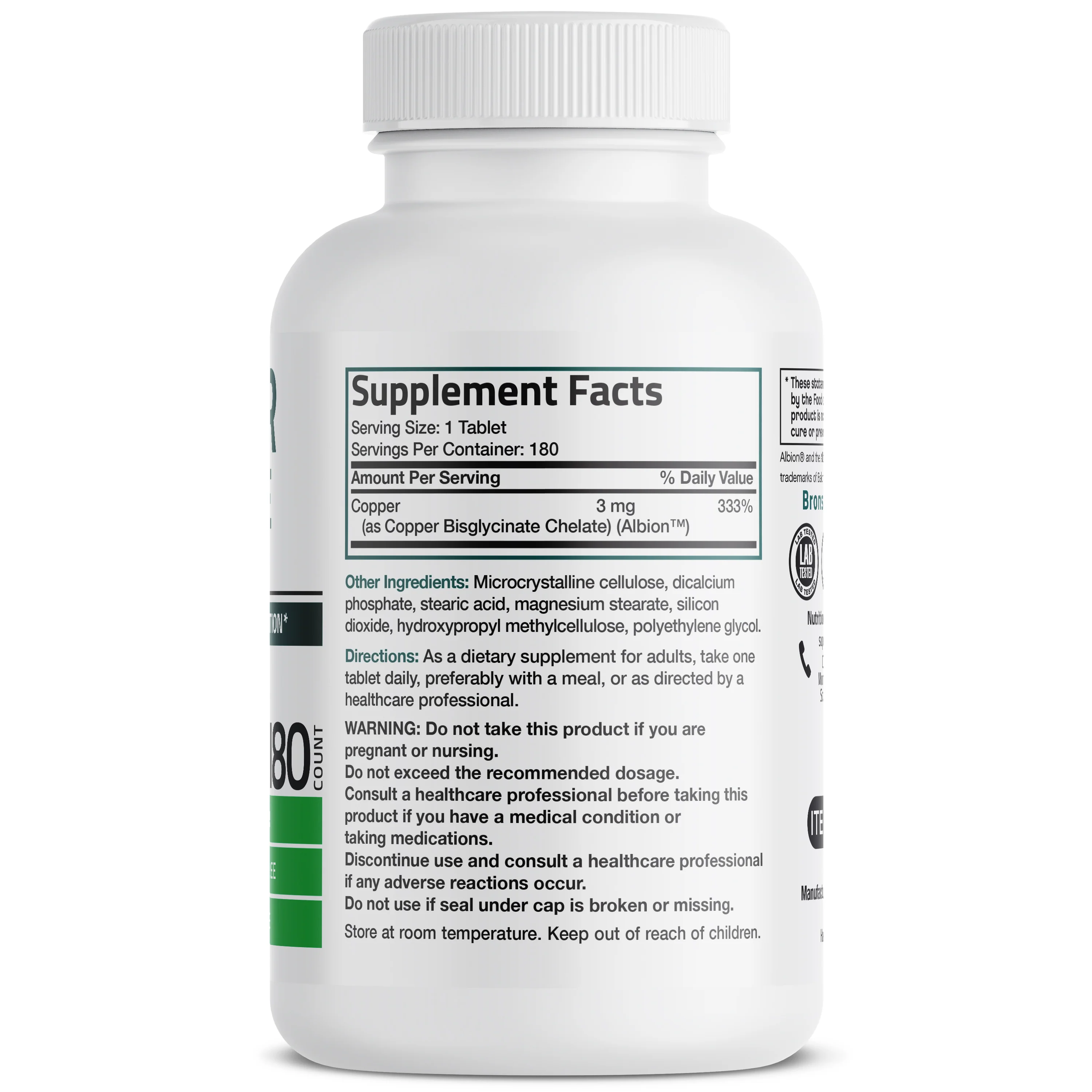 Copper Glycinate 3 MG, 180 Vegetarian Tablets - Image 2