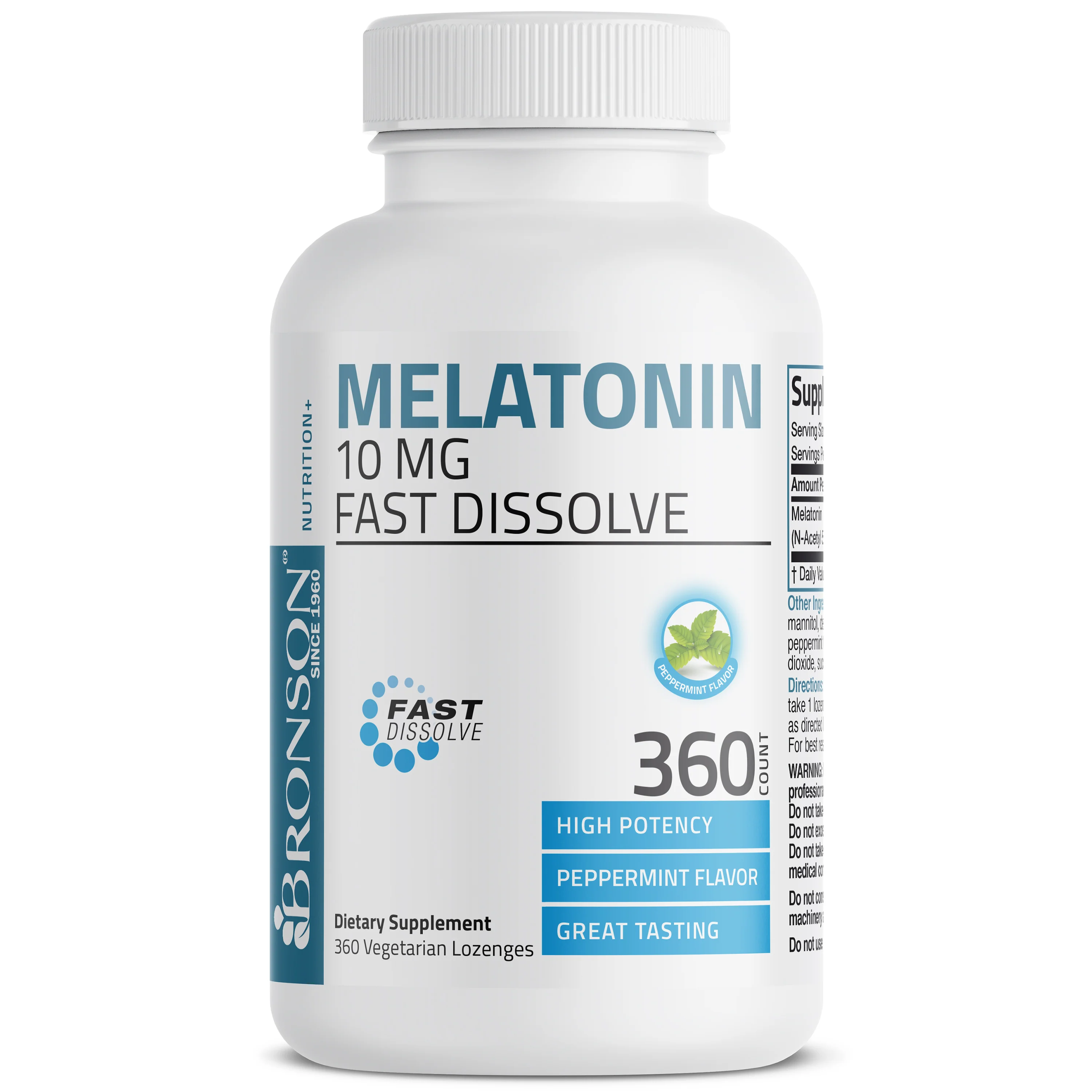 Melatonin Fast Dissolve - Peppermint - 10 mg - 360 Vegetarian Lozenges - Image 3