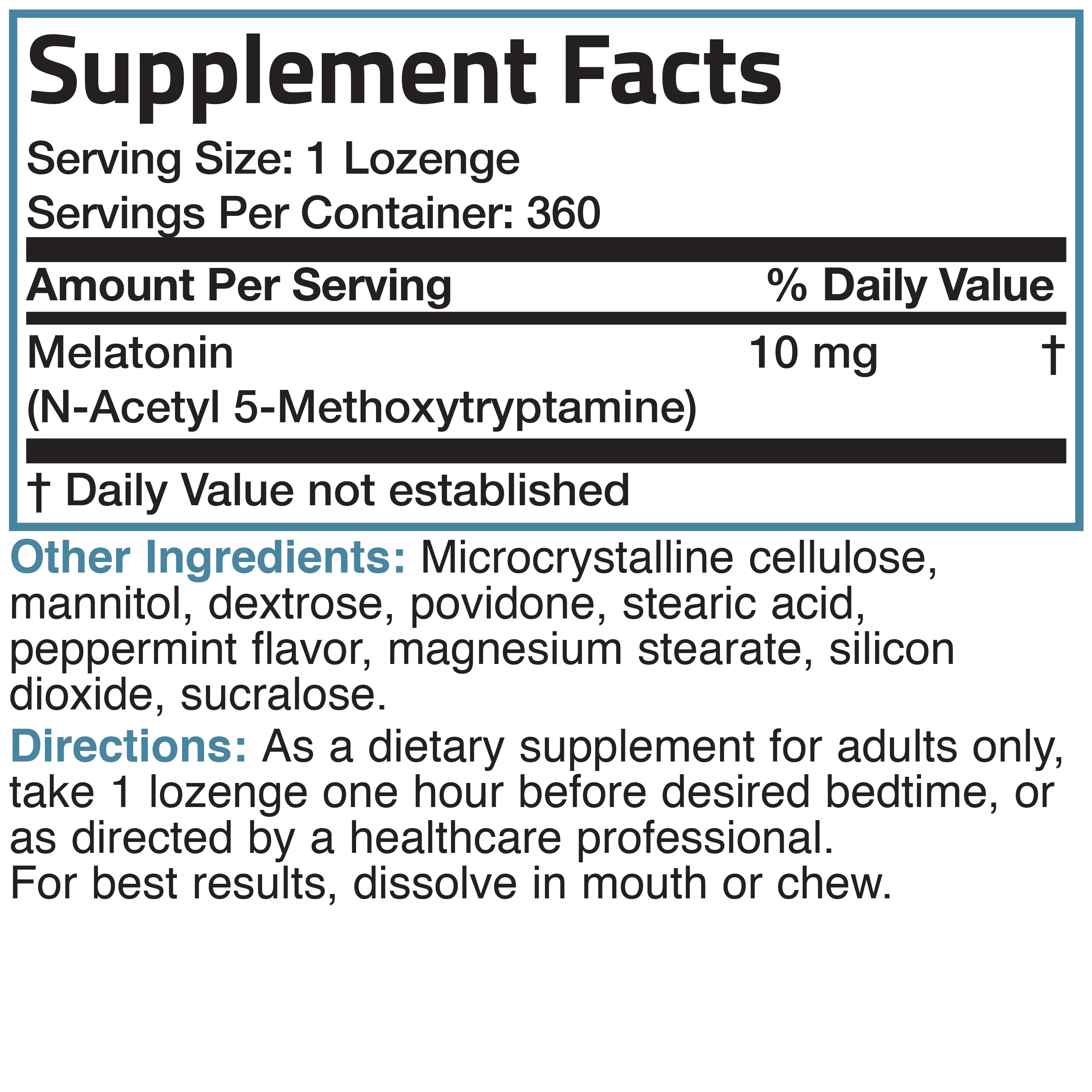 Melatonin Fast Dissolve - Peppermint - 10 mg - 360 Vegetarian Lozenges - Image 6