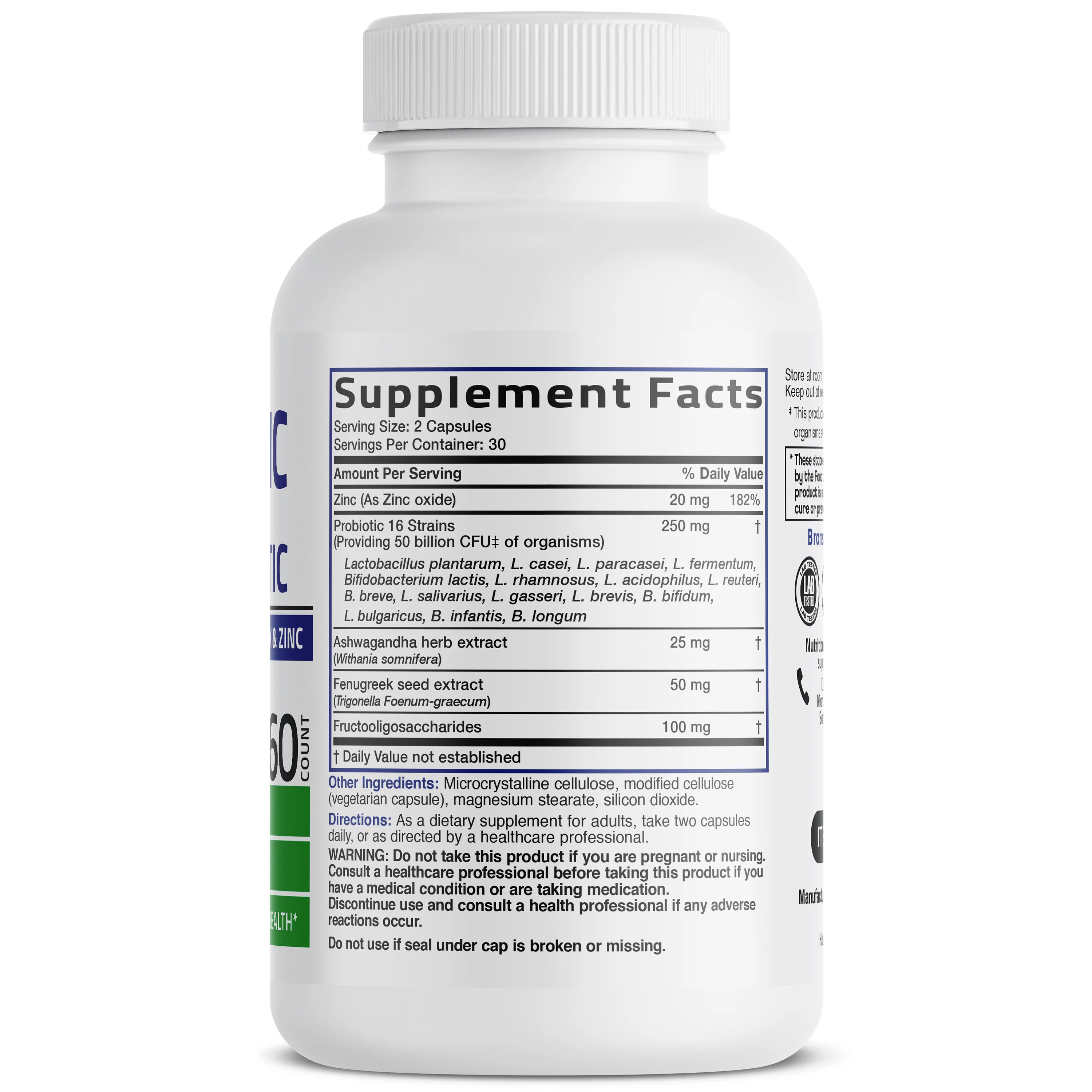 Men's Probiotic 50 Billion CFU Plus Prebiotic with Ashwagandha, Fenugreek & Zinc, 60 Vegetarian Capsules - Image 5