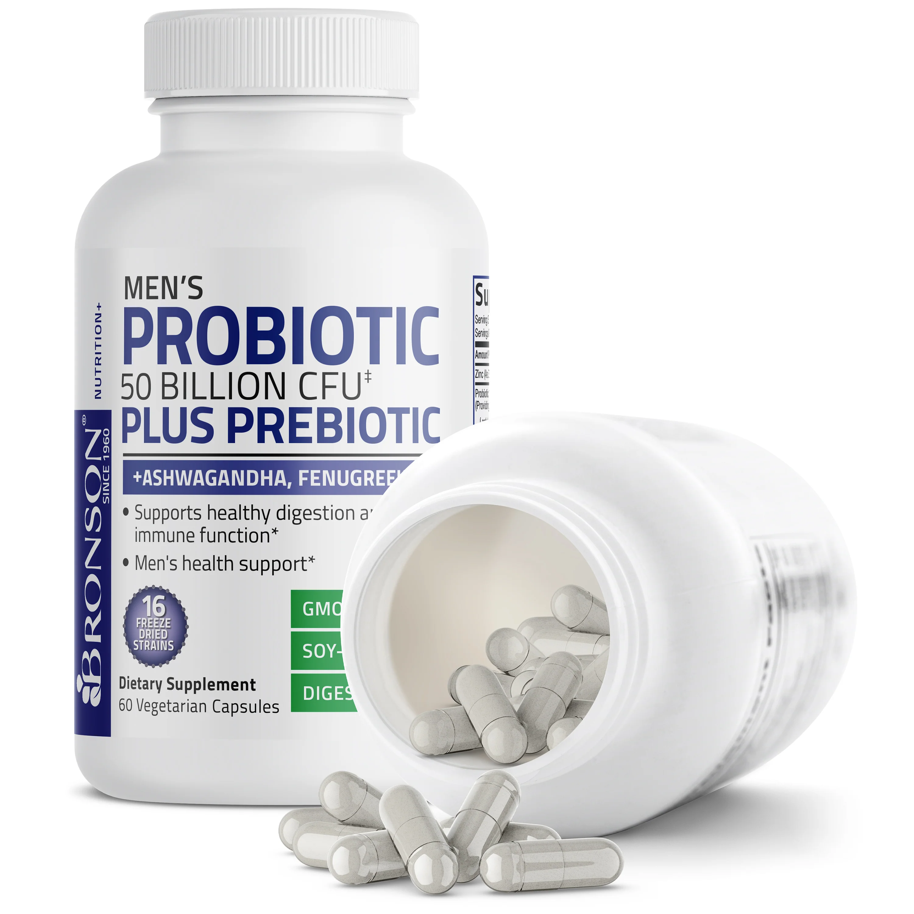 Men's Probiotic 50 Billion CFU Plus Prebiotic with Ashwagandha, Fenugreek & Zinc, 60 Vegetarian Capsules - Image 6