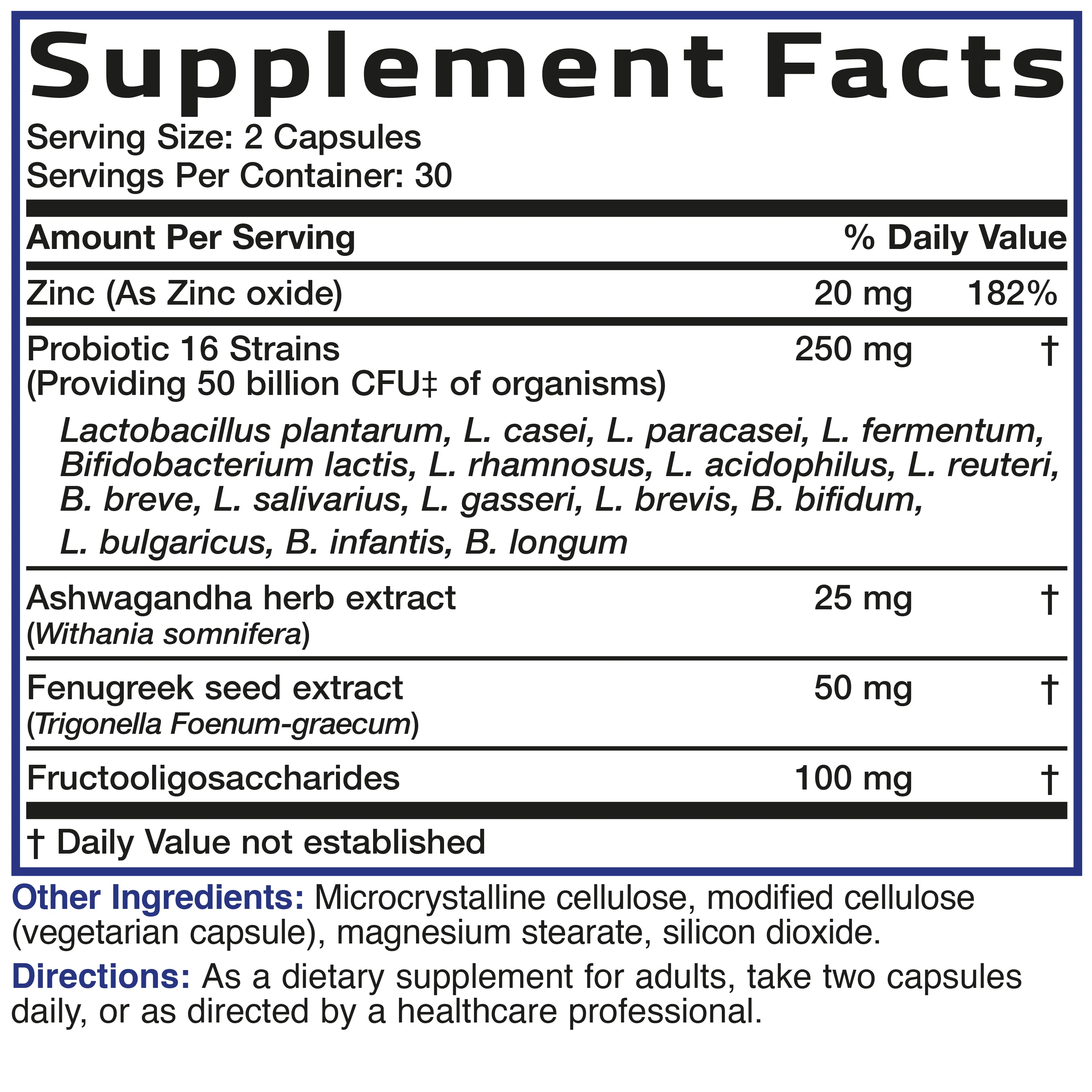 Men's Probiotic 50 Billion CFU Plus Prebiotic with Ashwagandha, Fenugreek & Zinc, 60 Vegetarian Capsules - Image 7