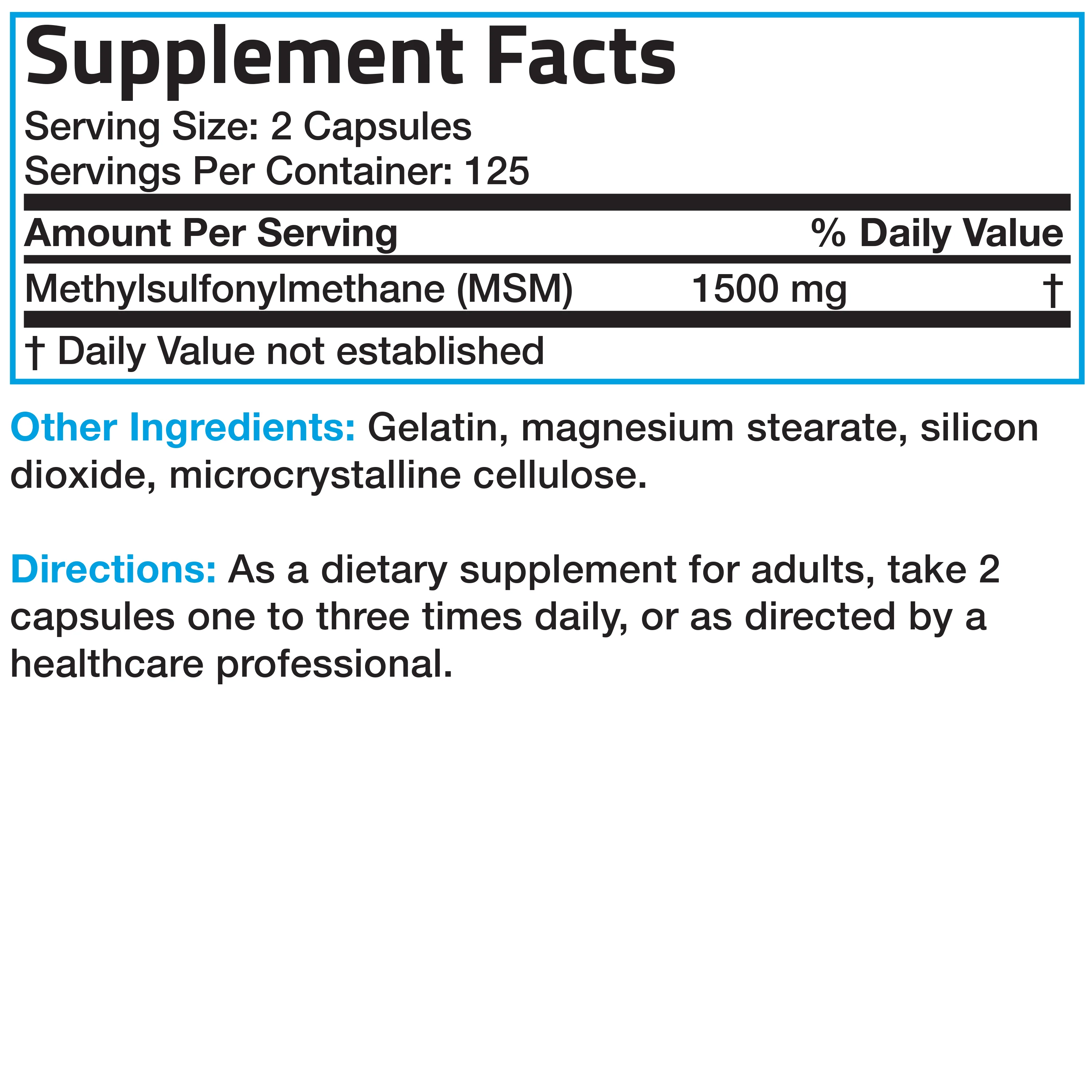 MSM - 1,500 mg - 250 Capsules - Image 4