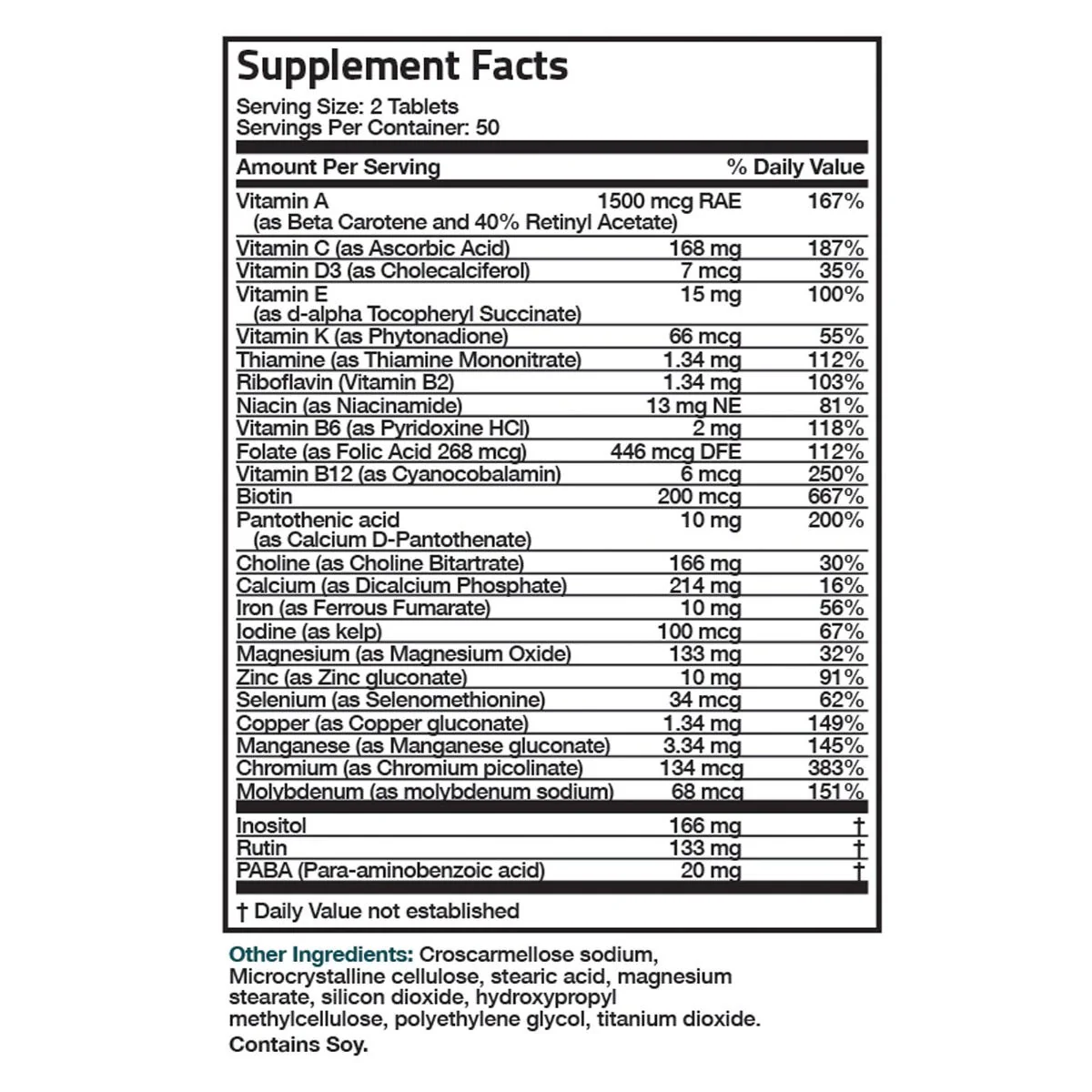 Vitamin & Mineral Insurance Formula - 100 Tablets - Image 5