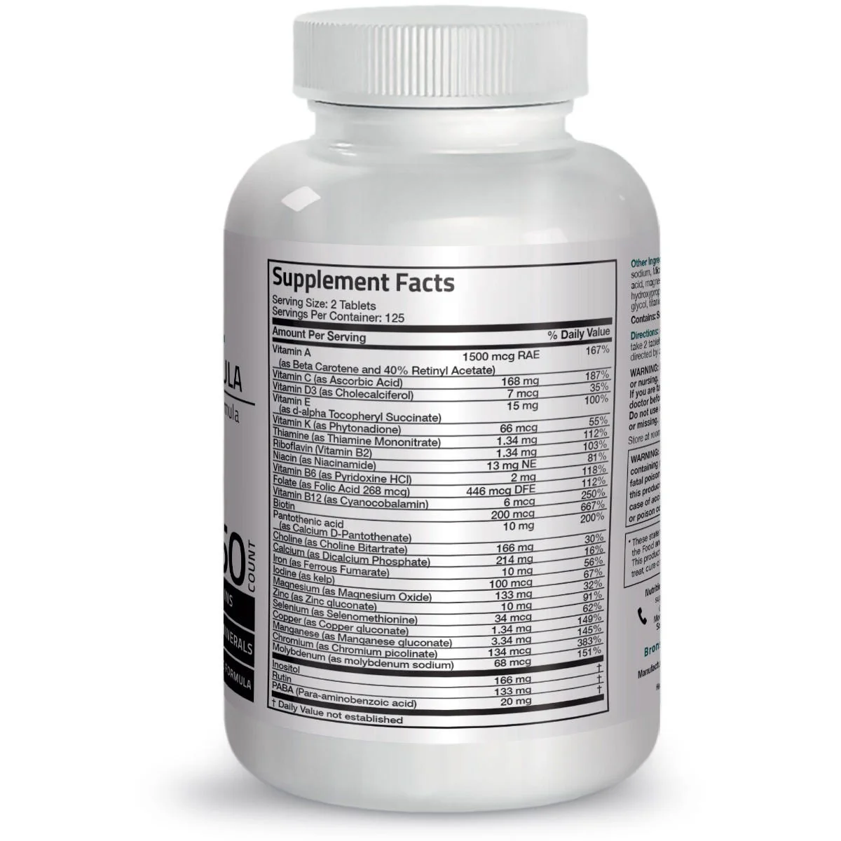 Vitamin & Mineral Insurance Formula - 250 Tablets - Image 3