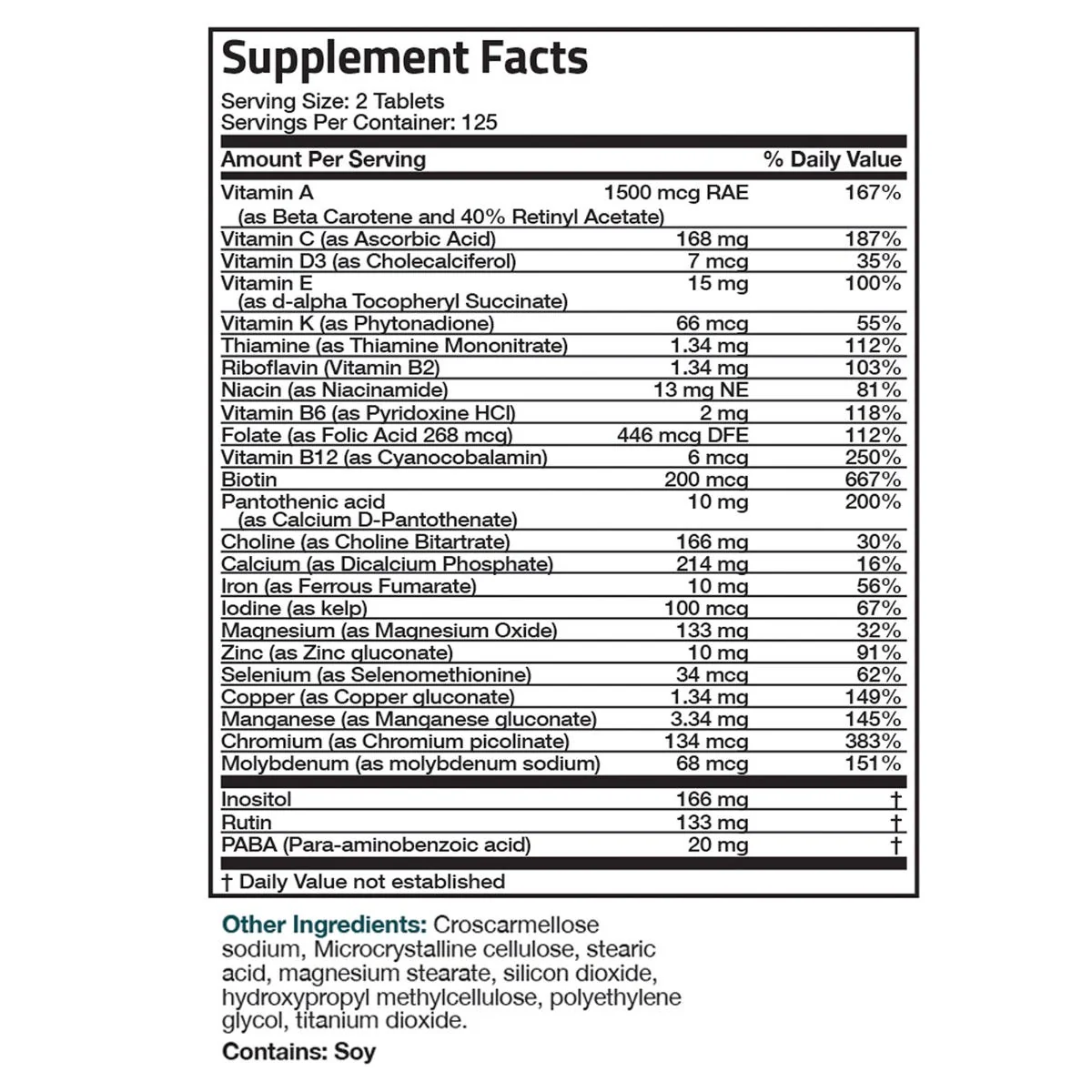 Vitamin & Mineral Insurance Formula - 250 Tablets - Image 4